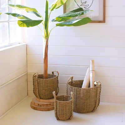 Natural Seagrass Handled Farmhouse Storage Baskets Set of 3