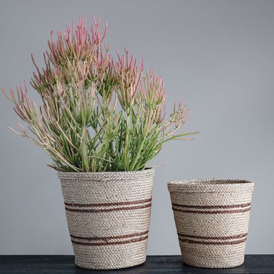 Natural Seagrass Striped Storage Baskets Set of 2