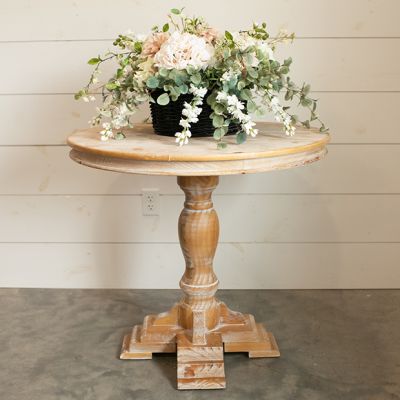 Natural Wood Pedestal Accent Table
