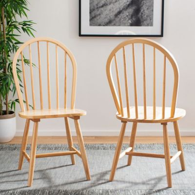 Natural Wood Spindle Back Dining Chair Set of 2