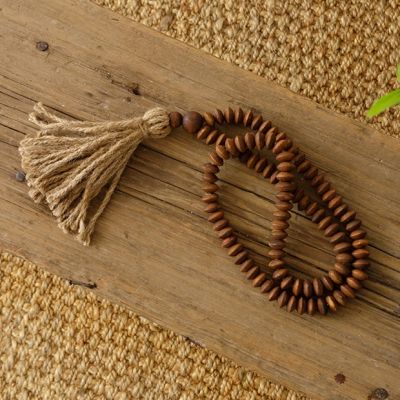 Natural Wood Tasseled Beads