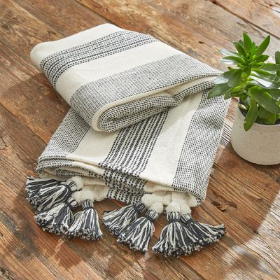 Neutral Throw Blanket With Tassels