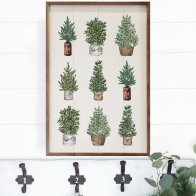 Nine Pots With Christmas Trees Framed Wall Art