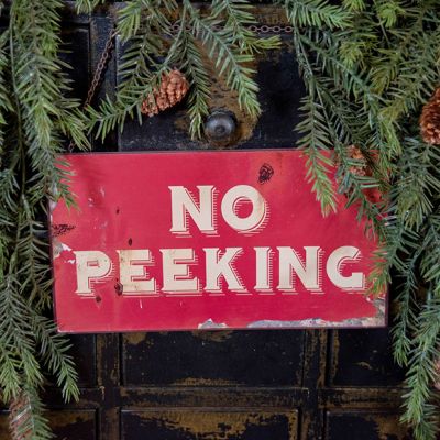 No Peeking Hanging Holiday Sign Set of 2