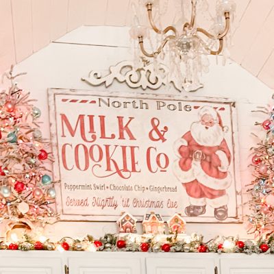 North Pole Milk & Cookie Co Canvas Wall Sign