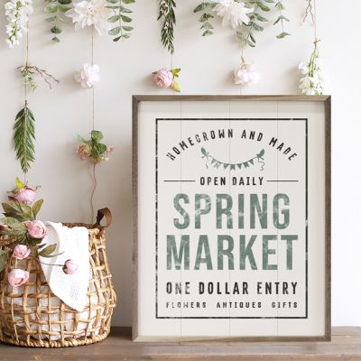 Open Daily Spring Market White Framed Wall Sign