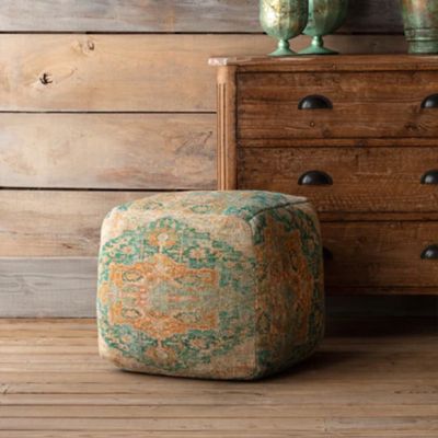 Oriental Rug Print Square Pouf Ottoman