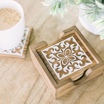 Ornate Square Coasters With Holder