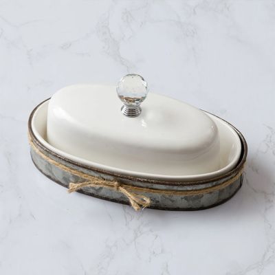 Oval Butter Dish In Galvanized Caddy