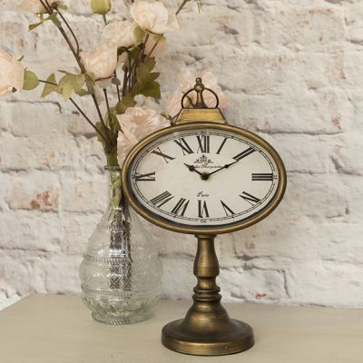 Oval Face Antique Gold Table Clock