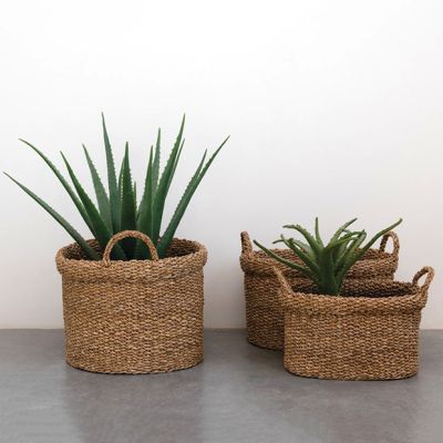 Oval Seagrass Baskets with Handles Set of 3