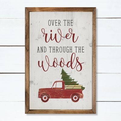 Over The River Red Truck Whitewash Wall Art