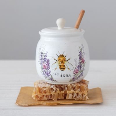 Painted Bee Stoneware Honey Pot With Dipper