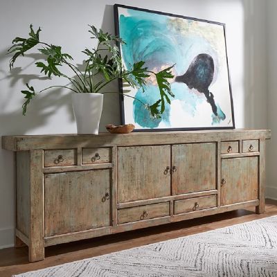 Painted Distressed Reclaimed Pine Sideboard Cabinet