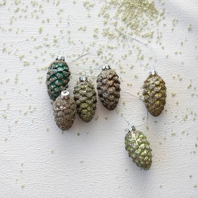 Painted Glass Pinecone Ornaments Set of 6