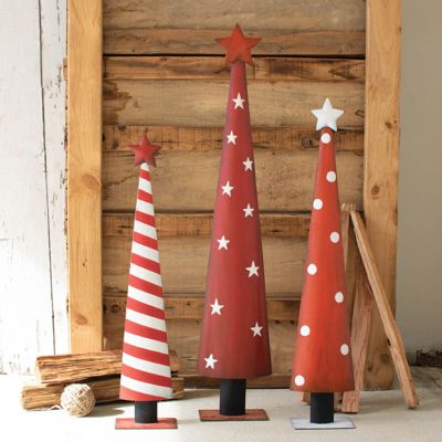 Painted Holiday Tree With Star Set of 3