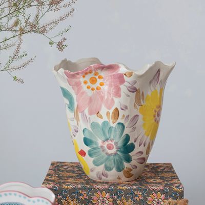 Painted Multicolor Floral Planter Vase