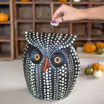 Painted Owl Coin Bank