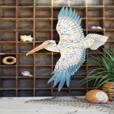Painted Pelican Metal Wall Decor