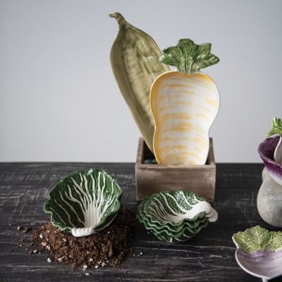 Painted Stoneware Cabbage Leaf Bowls Set of 4