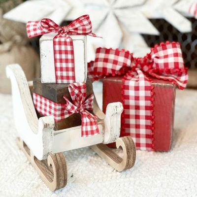 Painted Wood Block Gift With Ribbon Set of 3