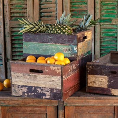 Painted Wooden Crate Set of 3