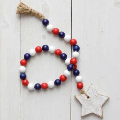 Patriotic Wood Beads With Star