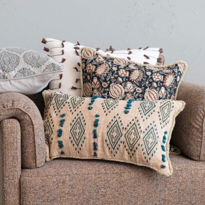 Pattern and Fringe Embroidered Lumbar Pillow