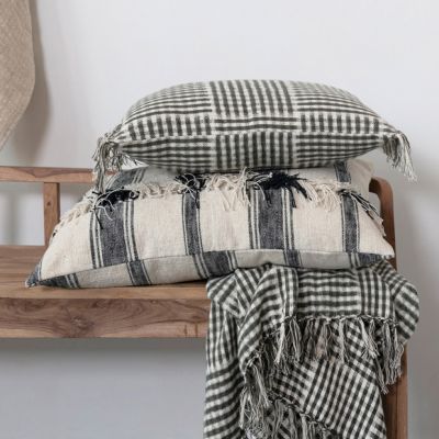 Pattern and Fringe Flannel Accent Pillow