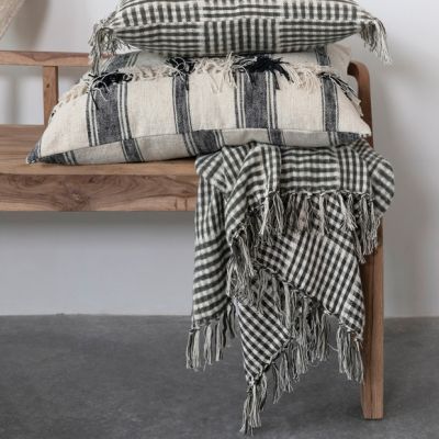 Pattern and Fringe Flannel Throw Blanket