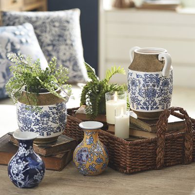 Patterned Ceramic Handled Pot Vase