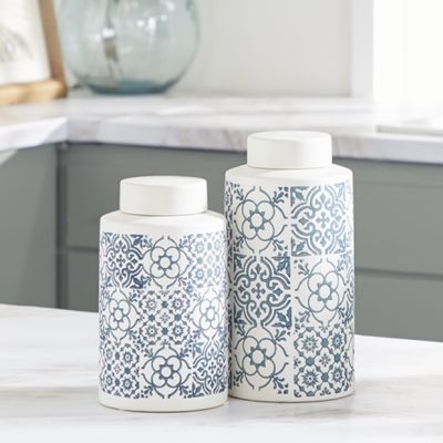 Patterned Ceramic Jar Set of 2
