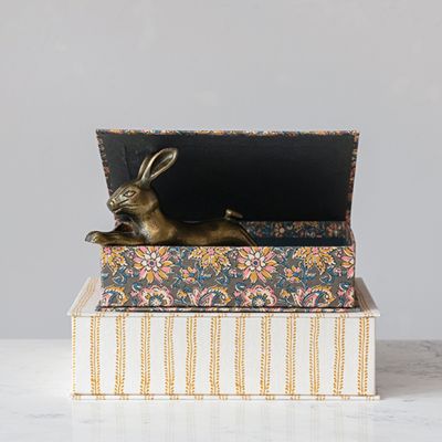 Patterned Fabric Covered Storage Box Set of 2