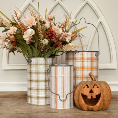 Patterned Fall Display Buckets Set of 3