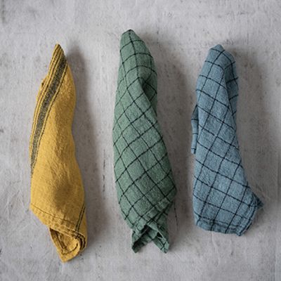Patterned Linen Tea Towel Collection Set of 3