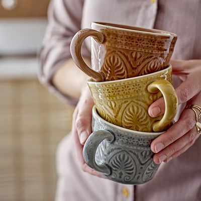 Patterned Multi Color Stoneware Mug Set of 4