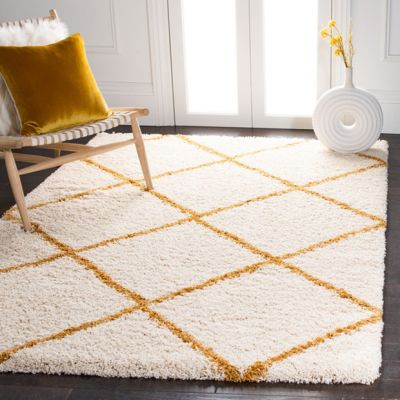 Patterned Perfection Ivory/Gold Shag Area Rug