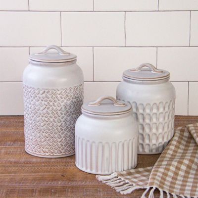 Patterned Stoneware Canister Set of 3