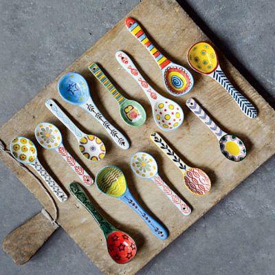 Patterned Stoneware Spoons Set of 6
