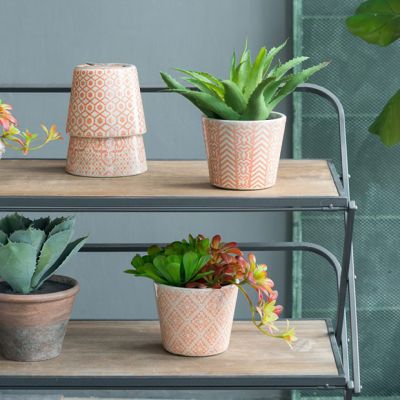 Patterned Terracotta Planter Pot Set of 4