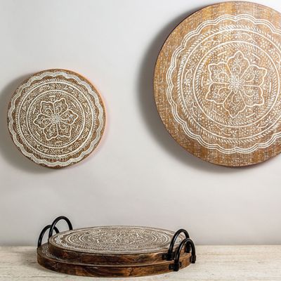 Patterned Wooden Display Trays Set of 2