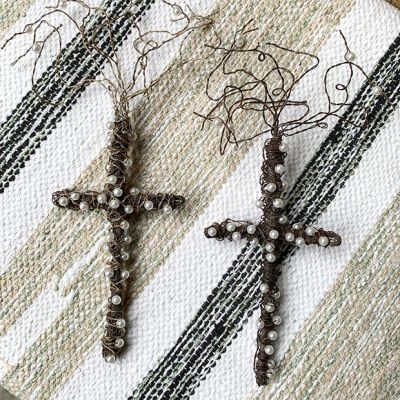 Pearl Accent Decorative Wire Cross Set of 2