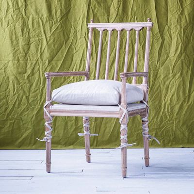 Pine Wood Arm Chair With Tie Cushion Set of 2