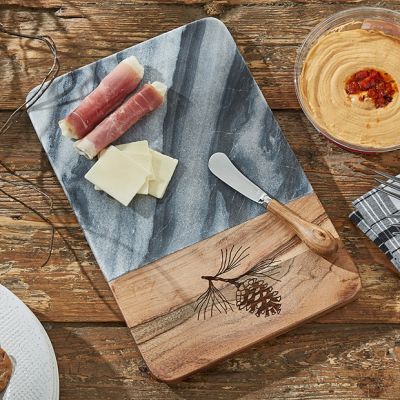 Pinecone Wood and Marble Cutting Board With Spreader