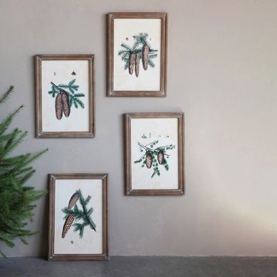Pinecones on Branch Framed Wall Decor Set of 4