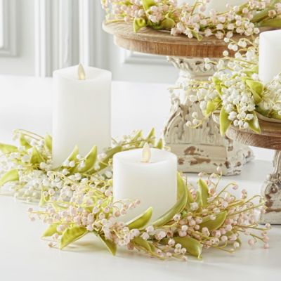 Pink Lily of the Valley Candle Ring Wreath