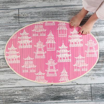 Pink Pagoda Oval Bamboo Floor Mat