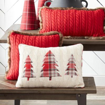 Plaid Christmas Trees Knit Accent Pillow
