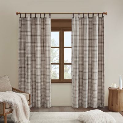 Plaid Curtain Panel With Faux Leather Tabs Set of 2