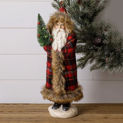 Plaid Fur Trimmed Santa Figurine